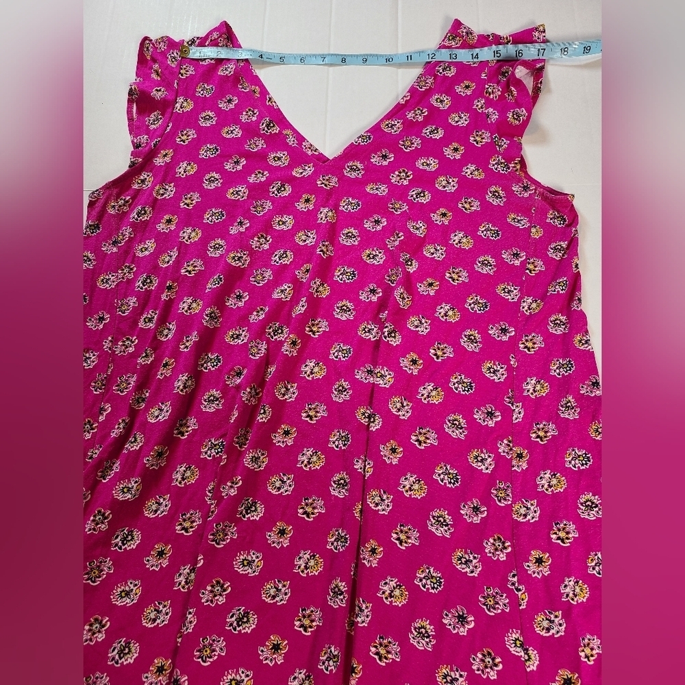 LOFT Hot Pink Floral V-Neck Midi Comfy Swing Dress EUC Plus Size 14 - Picture 7 of 10